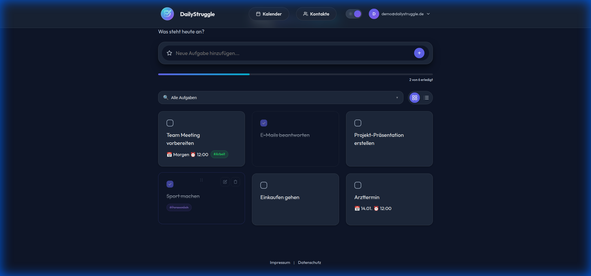 DailyStruggle Dashboard Preview